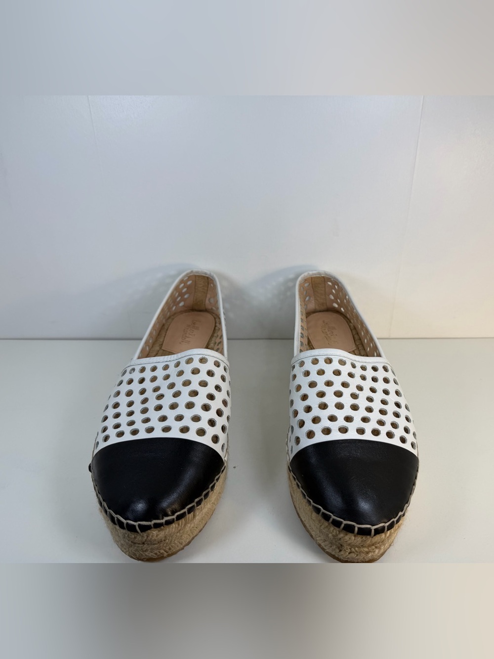 Loeffler Randall White Perforated Espadrilles with Black Cap Toe